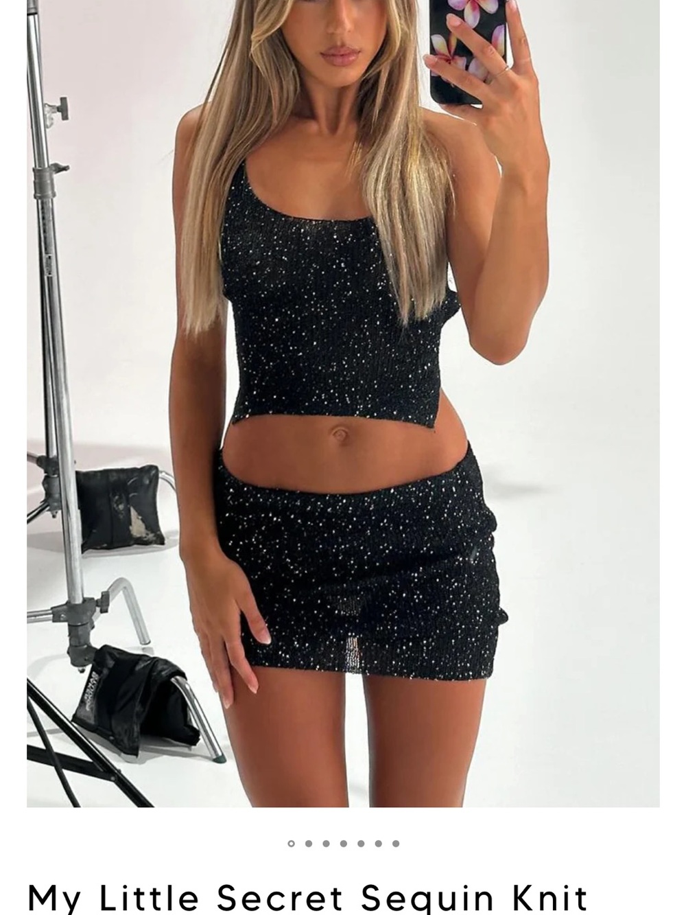 White Fox Boutique Black Sequin Knit Mini Skirt